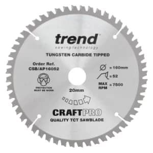 Trend CRAFTPRO Aluminium and Plastic Cutting Saw Blade 160mm 52T 20mm