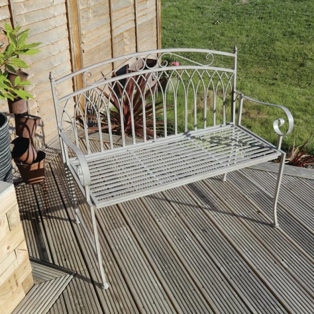 Feminine Wrought Iron Bench - Grey