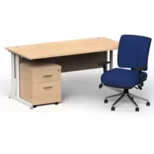 Impulse 1800 x 800 White Cant Office Desk Maple + 2 Dr Mobile Ped & Chiro Med Back Blue W/Arms
