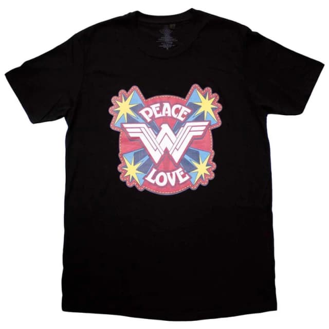 DC Comics Wonder Woman Peace And Love T Shirt Black unisex