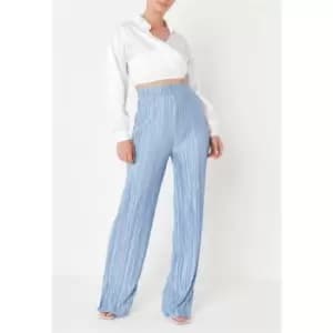 Missguided High waisted wide leg plisse trousers - Blue