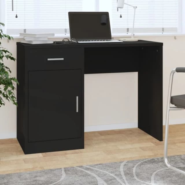 vidaXL Desk With Drawer&cabinet Black 100x40x73cm Engineered Wood, Black 342653