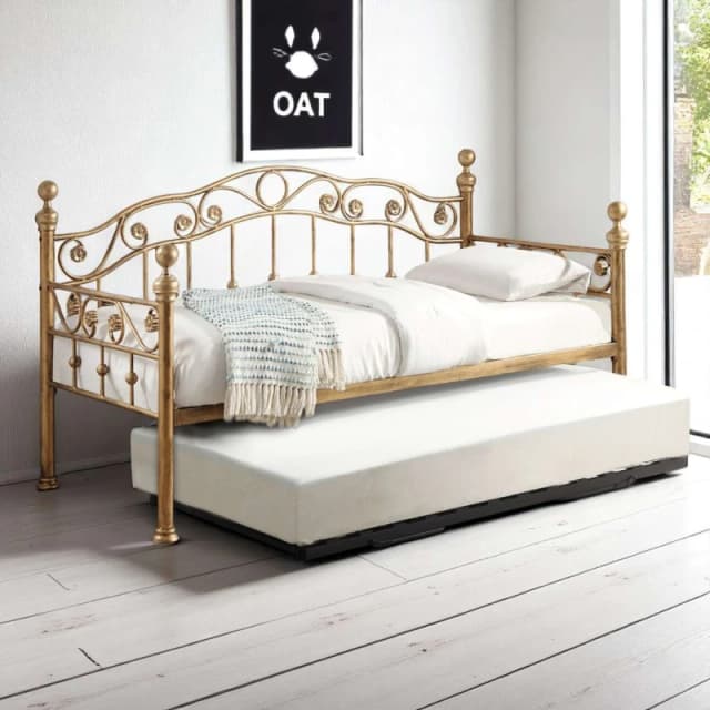 OAT Home Mayfair Antique Brass Effect Metal Single Day Bed & Guest Trundle in Bronze Bronze Unisex Single