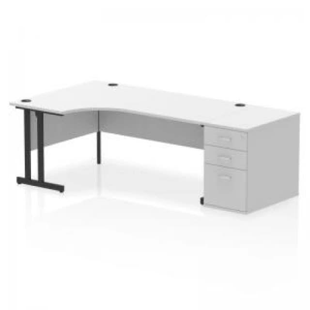 Impulse Impulse 1800mm Left Crescent Office Desk White Top Black Cantilever Leg Workstation 800 Deep Desk High Pedestal IWSLC188BCWHT