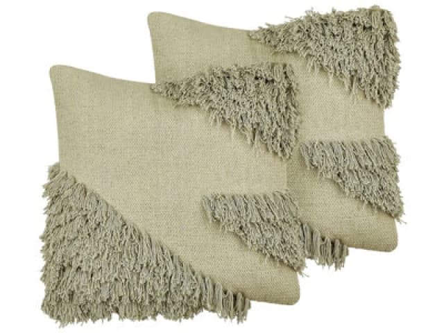 Beliani Set Of 2 Decorative Cushions Sourwood Cotton 45 X 45cm Light Green Geometric Pattern