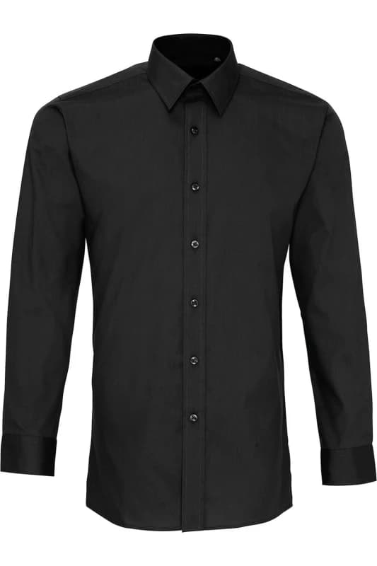 Premier Premier Men Long Sleeve Fitted Poplin Work Shirt in Black One Size Male 5057080014057