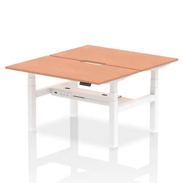 Air Air Back-to-Back 1400 x 800mm Height Adjustable 2 Person Bench Desk Beech Top with Scalloped Edge White Frame HASSE2P14800BCHW