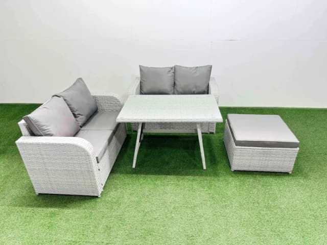 Fimous 5 Seat Outdoor Love Sofa Set Rattan Garden Furniture Set in Light Grey Light Grey Unisex