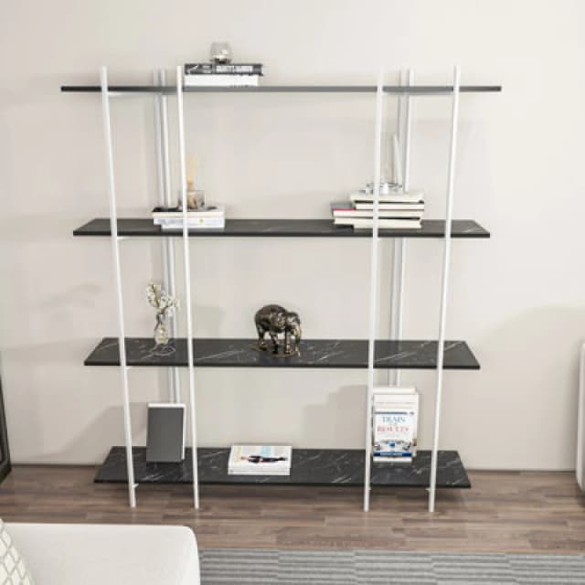 Decorotika Moss 3-Tier Bookcase Shelving Unit Black Marble Effect & White