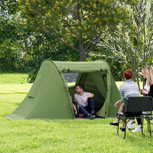 OUTSUNNY 3 Man Camping Tent with Living Area & 2 Bedrooms, 3000mm Waterproof in Green Green Unisex