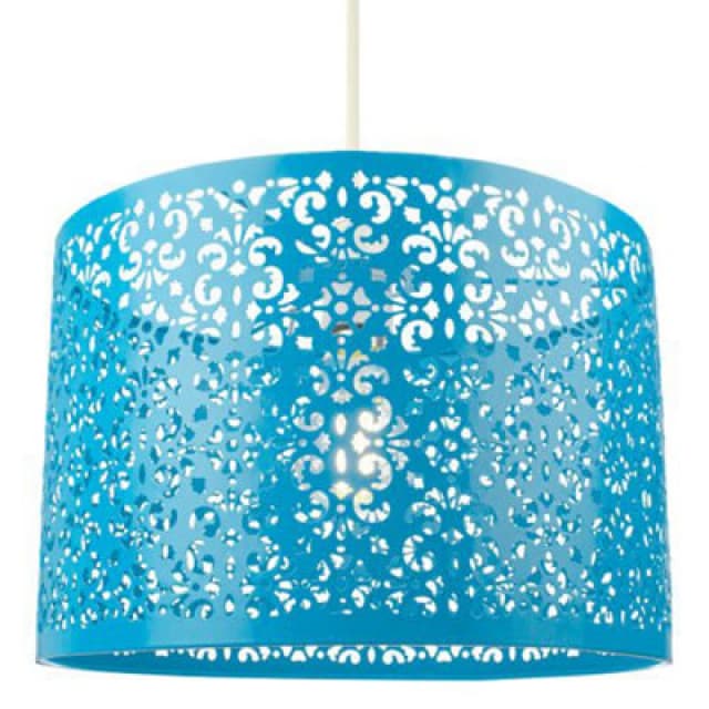 Happy Homewares Moroccan Designed Matt Teal Metal Pendant Light Shade With Floral Decoration