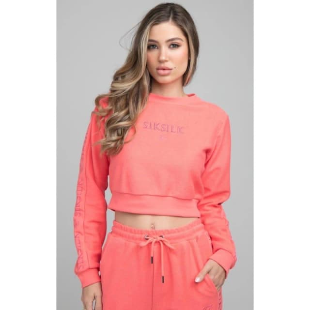 SikSilk Loopback Embroidered Cropped Sweatshirt - Pink Pink 8