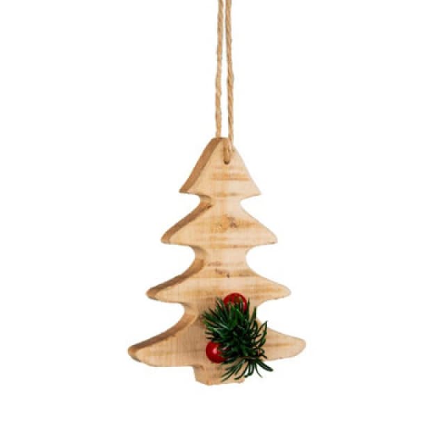 Shatchi Wooden Craft Xmas Tree Shape - Tree Hanging Decoration - 12X9X1.5cm Brown