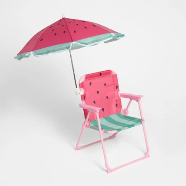 OHS OHS Watermelon Camping Chair Parasol Umbrella Set Picnic Outdoor Garden Folding Seat in Pink Pink One Size Unisex 5027434209569
