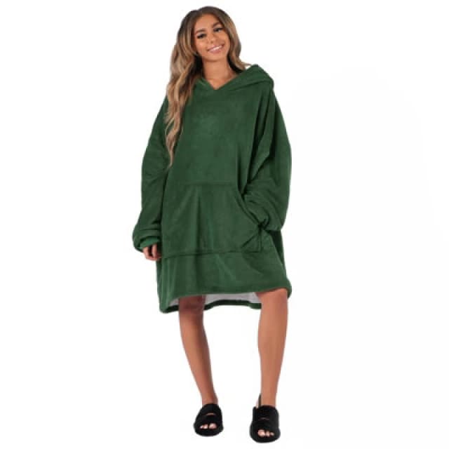OHS OHS Oversized Plush Sherpa Fleece Hoodie Blanket in Dark Green Dark Green One Size Unisex 5027434158577