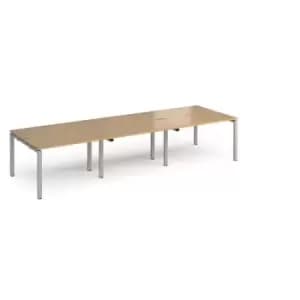 Bench Desk 6 Person Rectangular Desks 3600mm Oak Tops With Silver Frames 1200mm Depth Adapt