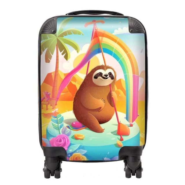Warren Reed - Designer Sloth On A Beach Holiday Suitcase in Yellow Size: Large Yellow Unisex Large