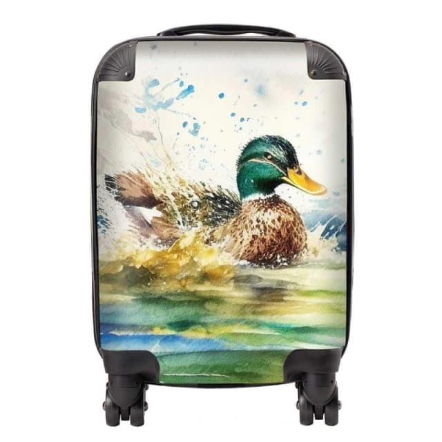 Warren Reed - Designer Splashing Mallard Watercolour Suitcase in Brown Size: Small Brown Unisex Small