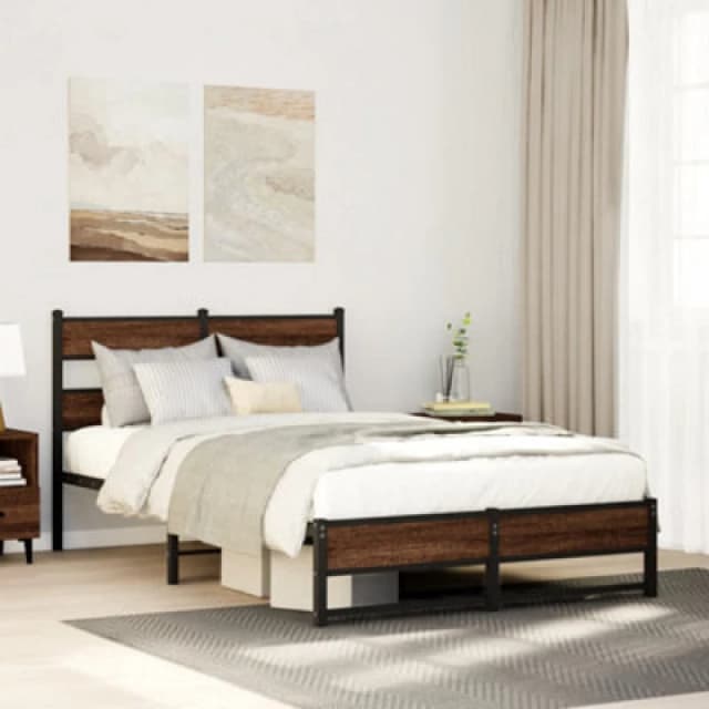 Vidaxl Metal Bed Frame Without Mattress Brown Oak 120X200 Cm