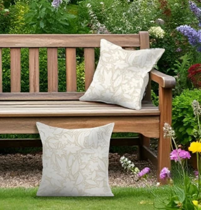 Luxury Living Blossom Outdoor Water-Repellant Cushion - Cream - Pair