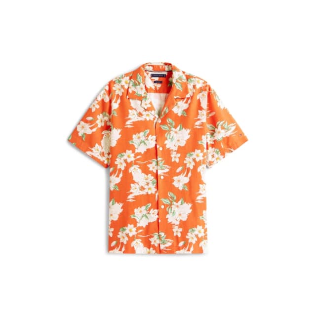 Tommy Hilfiger Mens Floral Short-Sleeve Patterned Shirt Orange 0KP male M