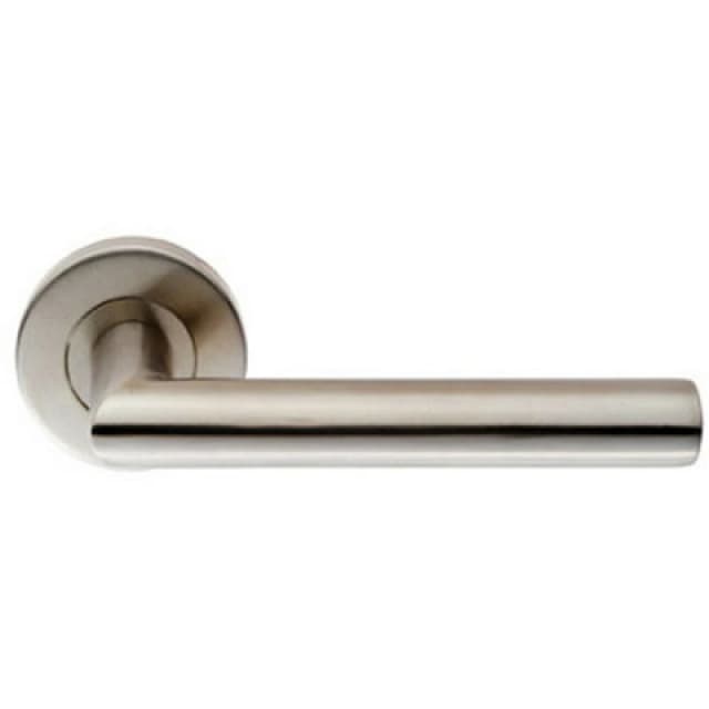 Loops PAIR Oval Shaped Mitred Bar Handle on Round Rose Concealed Fix Satin Steel Metallics