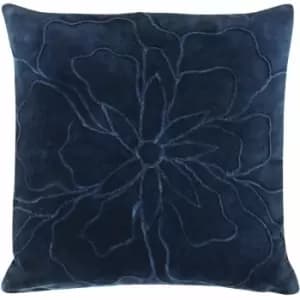 Furn Angeles Floral Pleat 100% Cotton Cushion Cover, Navy, 45 x 45 Cm