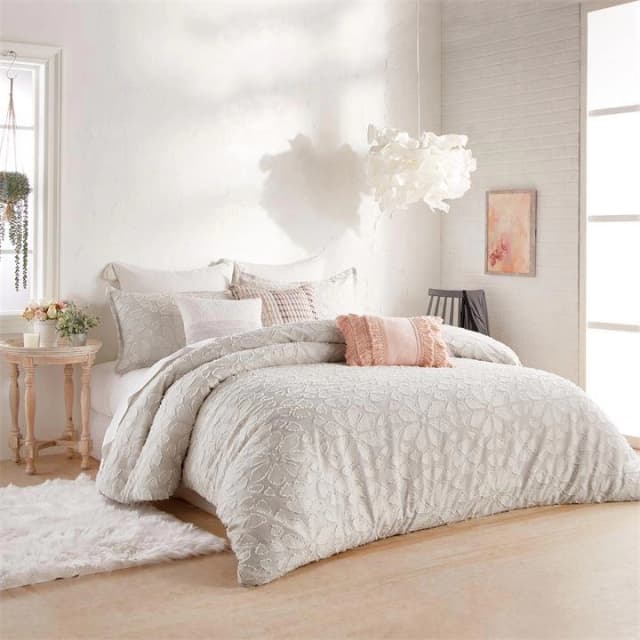 Peri Home Natural Cotton Percale 180 Thread Count 'Clipped Floral' Duvet Cover - king