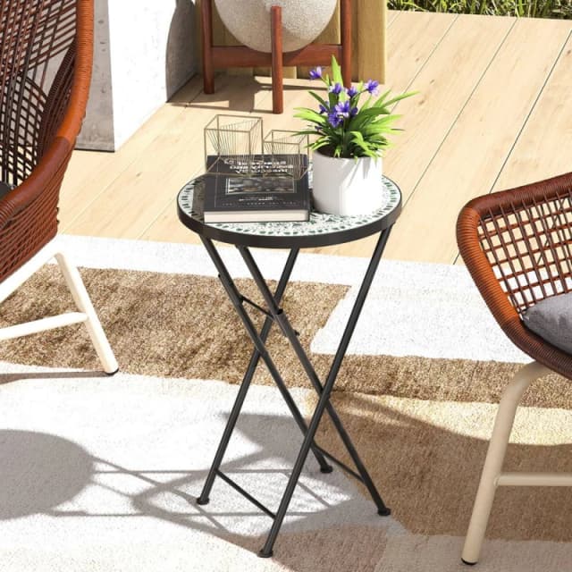 OUTSUNNY Mosaic Garden Table, 35.5cm Folding Coffee Table in Green Green Unisex