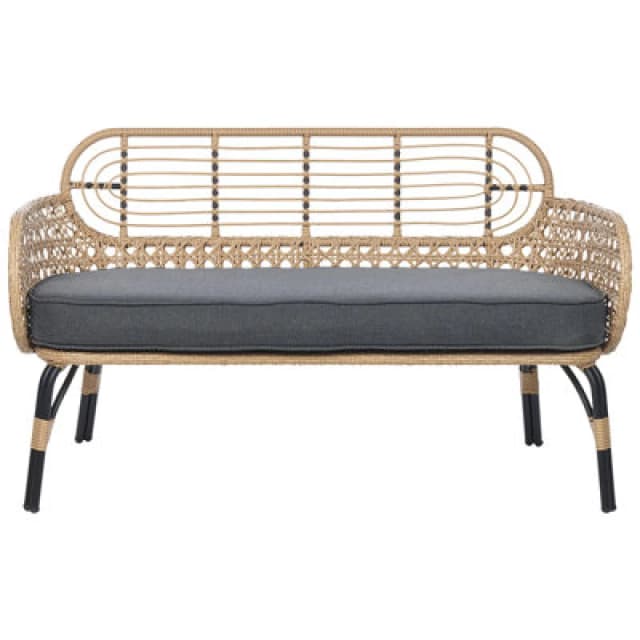 Beliani Garden Bench With Cushion Pratello 122cm Pe Rattan Natural