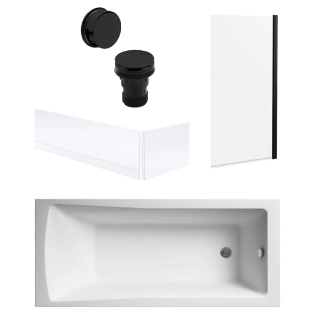 Balterley Square Bath, Square Black Screen, Panels, Black Waste 1700x700mm Black