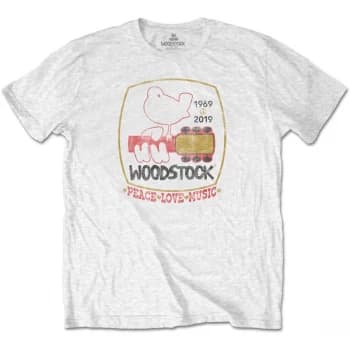 Woodstock - Peace Love Music Unisex Small T-Shirt - White