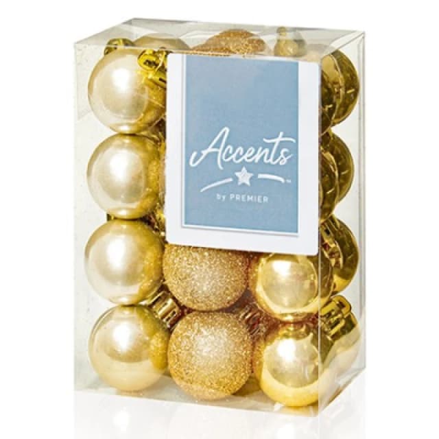Premier Decorations 24 x 30mm Multi Finish Balls, Champagne Gold