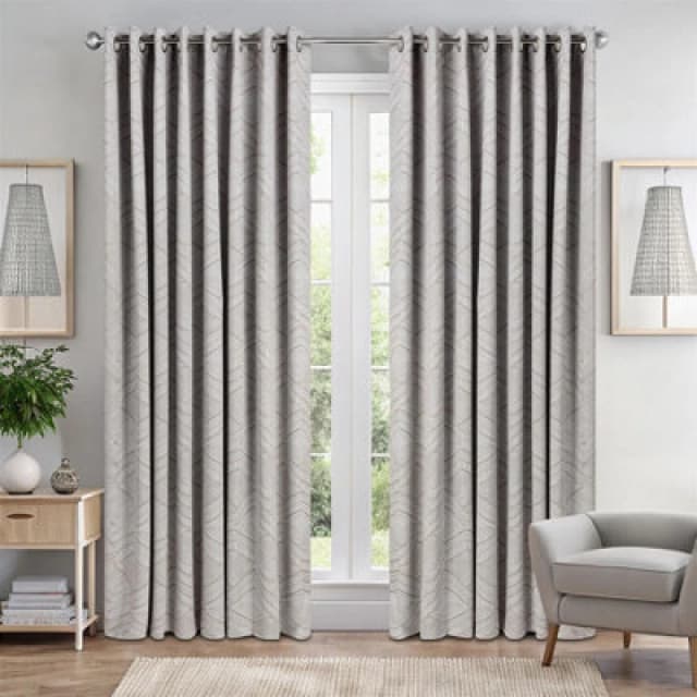 Luxury Living Triple Weave Soft Drape Geometric Aztec Print Ring Top Blackout Curtains 168Cm X 137Cm Cream