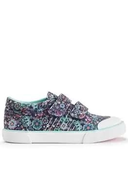 Start-rite Garden Girls Navy Floral Machine Washable Trainers - Blue Size 10 Younger