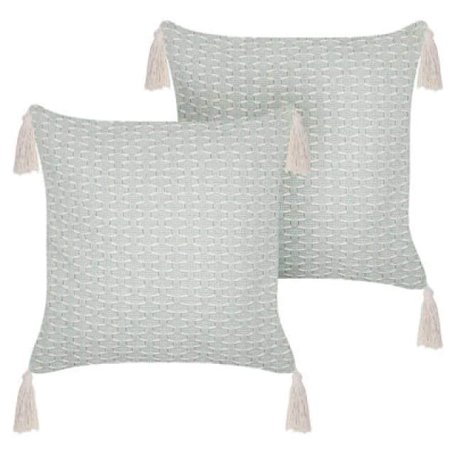 Beliani Set Of 2 Decorative Cushions Hakone 42 X 42cm Mint Green Geometric Pattern