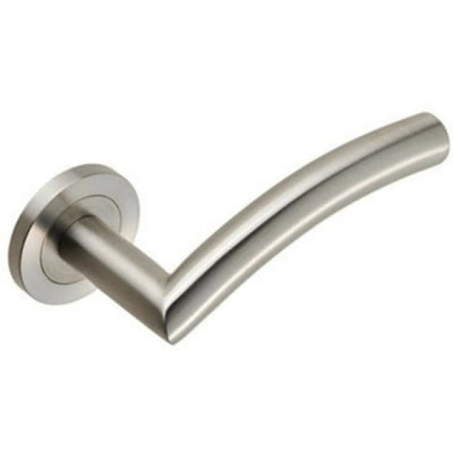 Loops Curved Round Bar Handle on Round Rose Concealed Fix Satin Stainless Steel Metallics