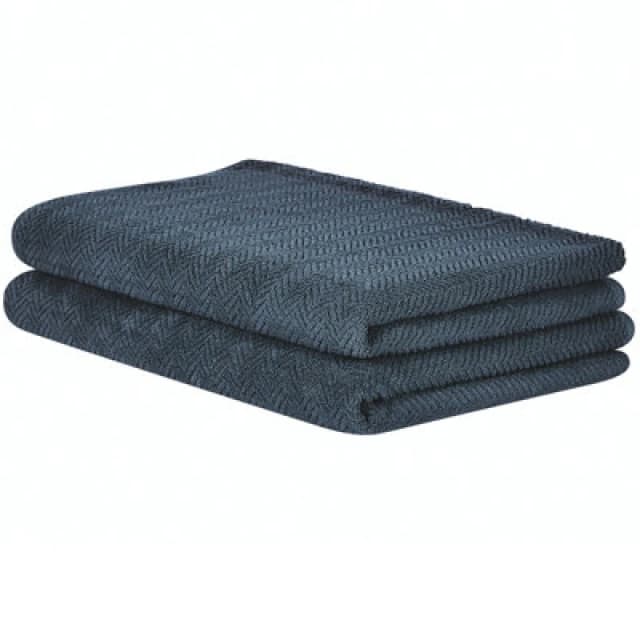 Beliani Set Of 2 Towels Mitiaro Terry Cotton Dark Blue