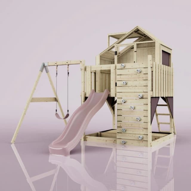 OutdoorToys PolarPlay Kids Climbing Tower & Playhouse - Swing Brenna Rose in Beige Beige Unisex