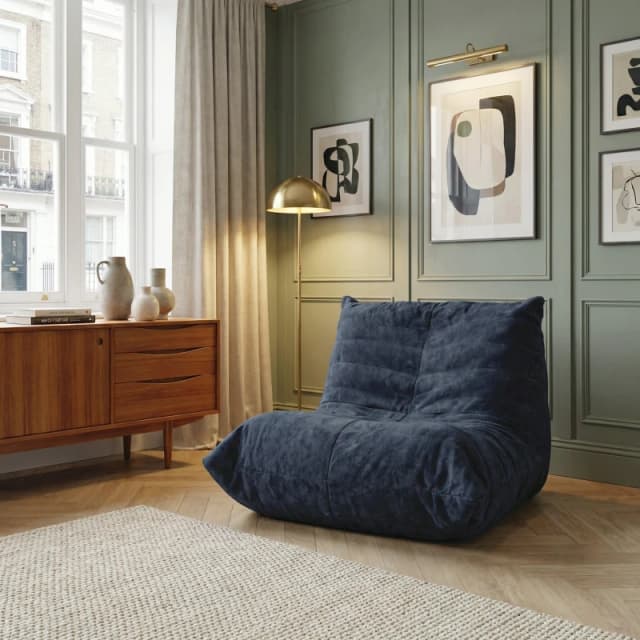 Urban Meuble Luxury Chenille Bean Bag Lazy Sofa Blue unisex One Size