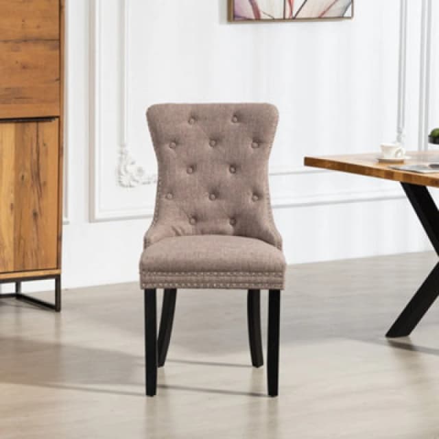 Rivara Fabric Dining Chairs - Set Of 2 - Dark Brown