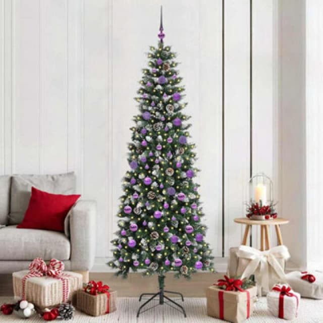 vidaXL Artificial Christmas Tree with 300 LEDs, Lilac Balls Green 86 x 86 x 210 cm, Green 3395838