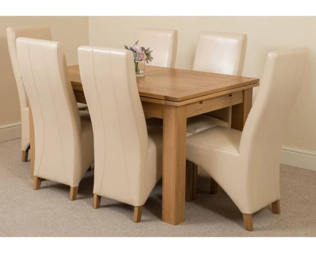 Thats Furniture Richmond 140-220cm Oak Extending Dining Table & 6 Lola Leather Chairs in Cream Cream Unisex