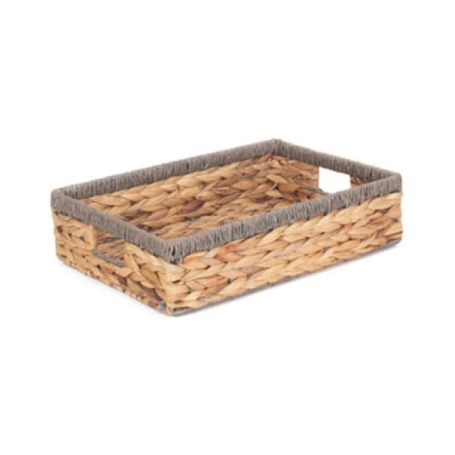 Red Hamper Wh022/2 Medium Shallow Rectangular Water Hyacinth With Grey Rope Border Storage Basket