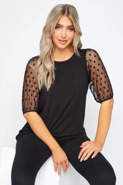 Spot Mesh Sleeve Top