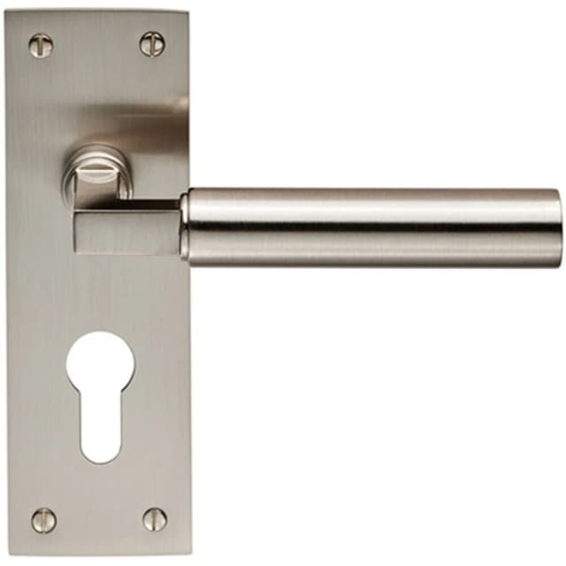 Loops PAIR Round Bar Handle on Slim Euro Lock Backplate 150 x 50mm Satin Nickel Metallics