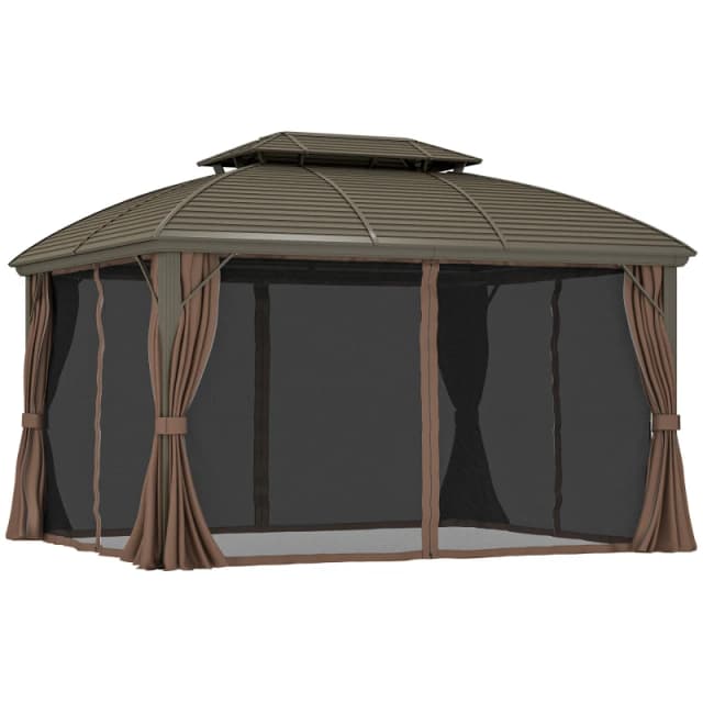 Outsunny Outsunny 3.65 x 3(m) Aluminium Outdoor Gazebo w/ Hardtop Double Roof, Coffee