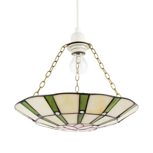 Happy Homewares Forest Green & Pink Floral Tiffany Stained Glass Pendant Lamp Shade Green Unisex