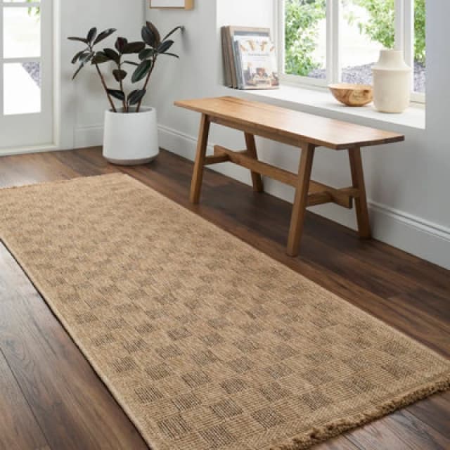 Livabliss In- & Outdoor Cottage Jute-Look Light Brown Checkered Tori Runner Rug 80 X 220 Cm - Perfect For Balcony Or Dining Room