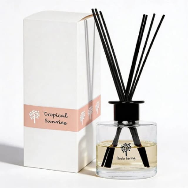 Nicola Spring Glass Reed Diffuser - 200ml - Tropical Sunrise - Fruity Summer Fragrance With 8 Reeds Long Lasting Scent